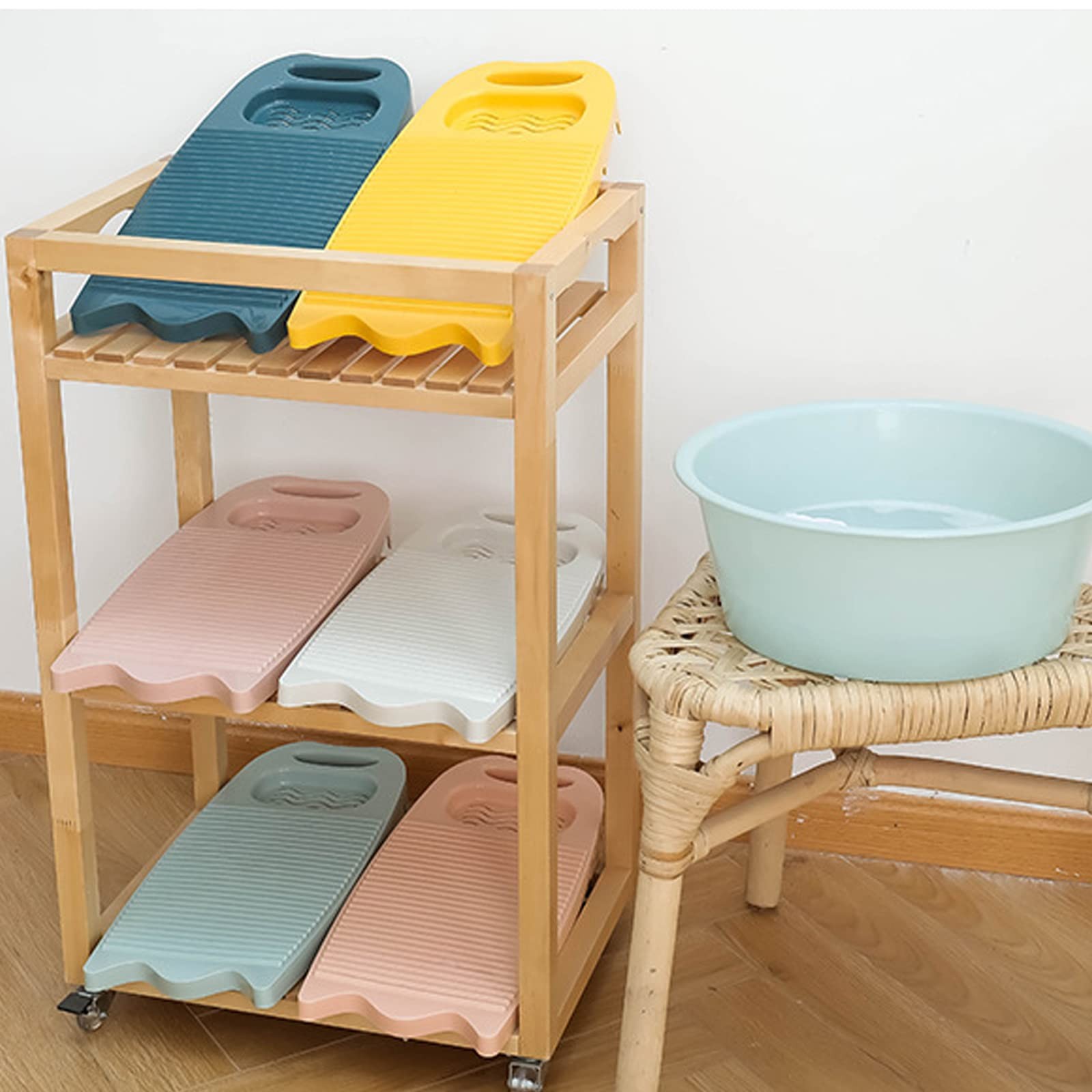 Cansybil Non-Slip Laundry Washing Board, Household Large, E-Light Blue