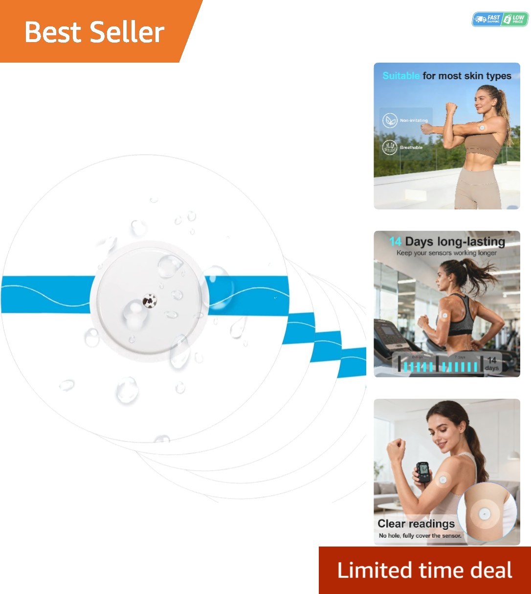 Strong Stick CGM Sensor Covers, 20 Pack Waterproof & Comfortable for 10-14 Days