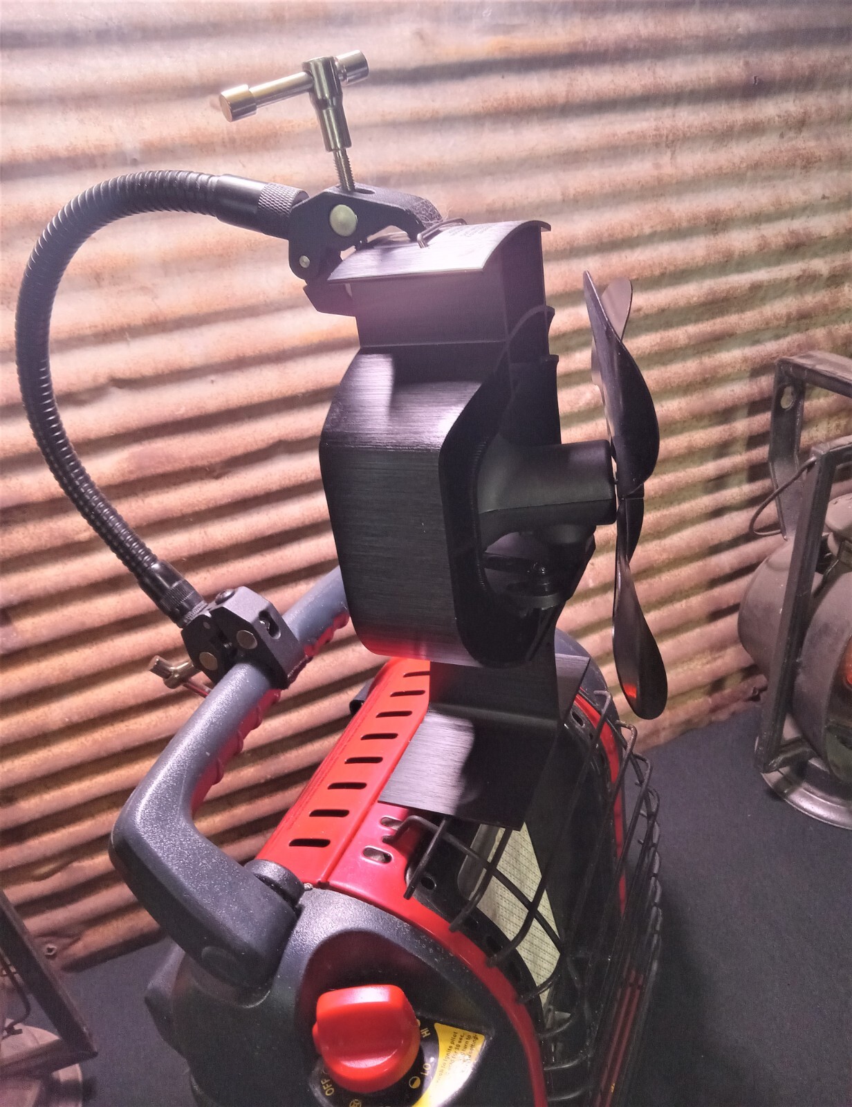 Mr. Heater “Buddy” Single Tank Wood Stove, Heat Powered Fan Mount. Custom Built.