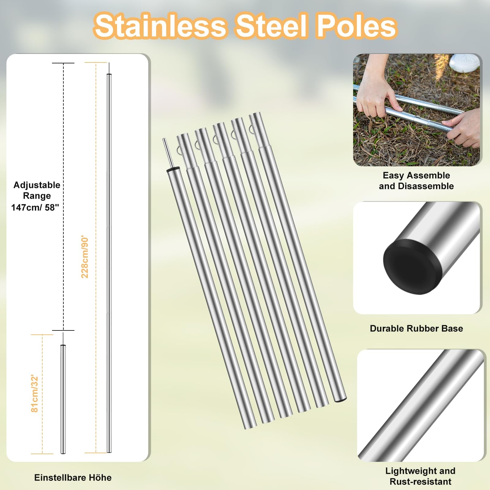 Camping Tarp with Poles, 16×12 Ft Canopy, Extra Large, Gray