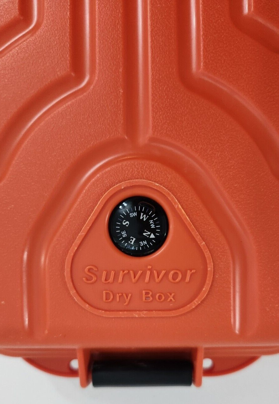 Orange Survivor Dry Box with O-Ring Seal Built in Compass Travel Camping Fishing
