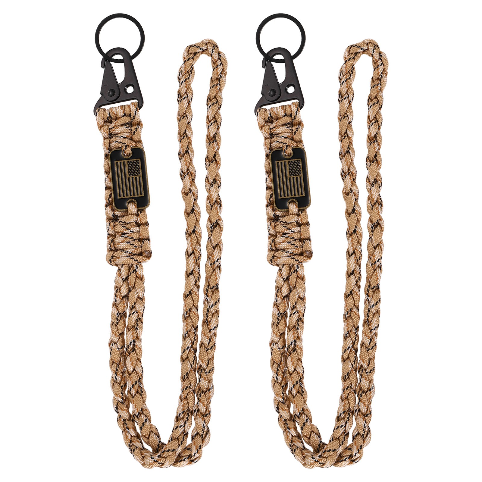 2Pcs Paracord Lanyard, Strong Lanyard with USA Flag, Desert Camouflage