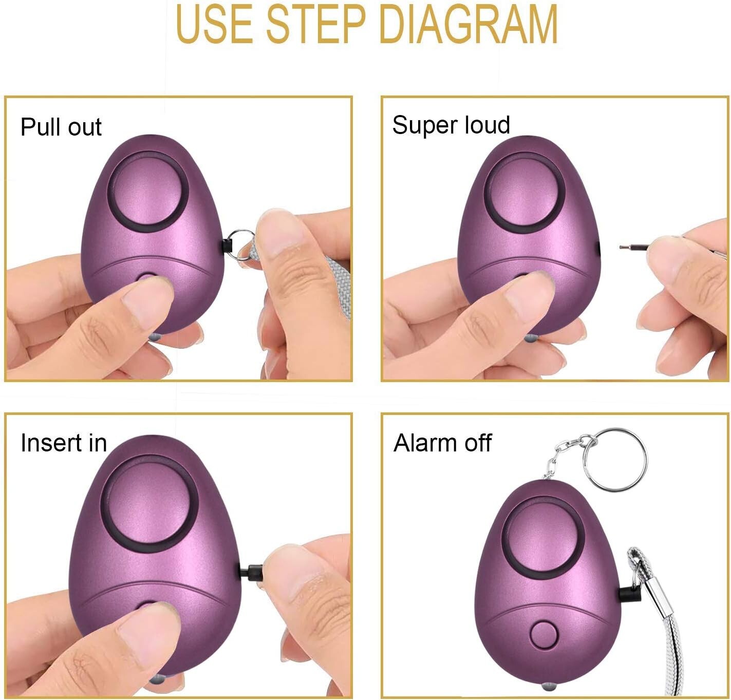 6Pack Safe Sound Personal Alarm Keychain 140DB with LED Light for Women Children