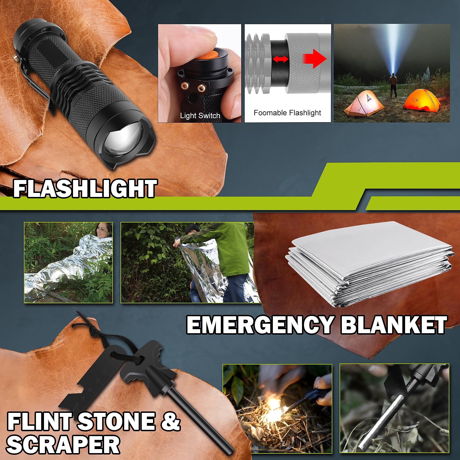 Survival Kit 17 in 1, Survival Gear and Supplies for Adult Teen Men, Survival…