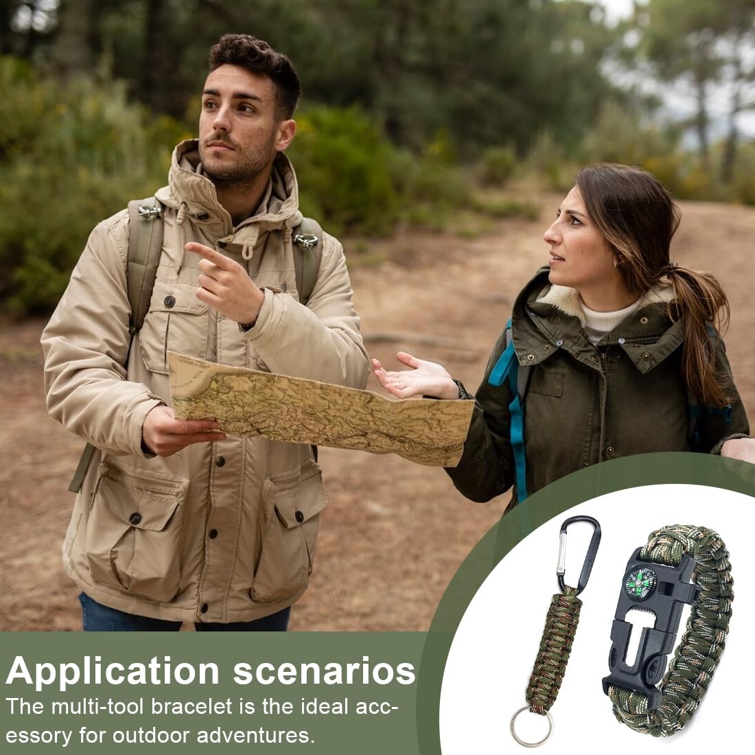 2 Pcs Survival Bracelet with Whistle Flint and Compass Multifunctional Pa…