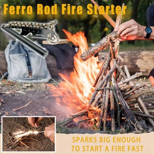 4 Inch Large Ferro Rods, Survival Flint Fire Starter Kit with Paracord Landyard