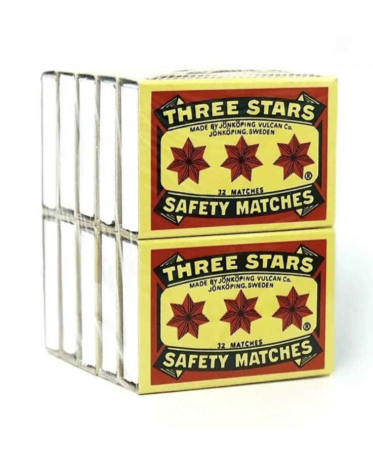 Swedish Camping Matches Three Stars Safety Matches 6 Pks/10 Pks/32 matches ea.