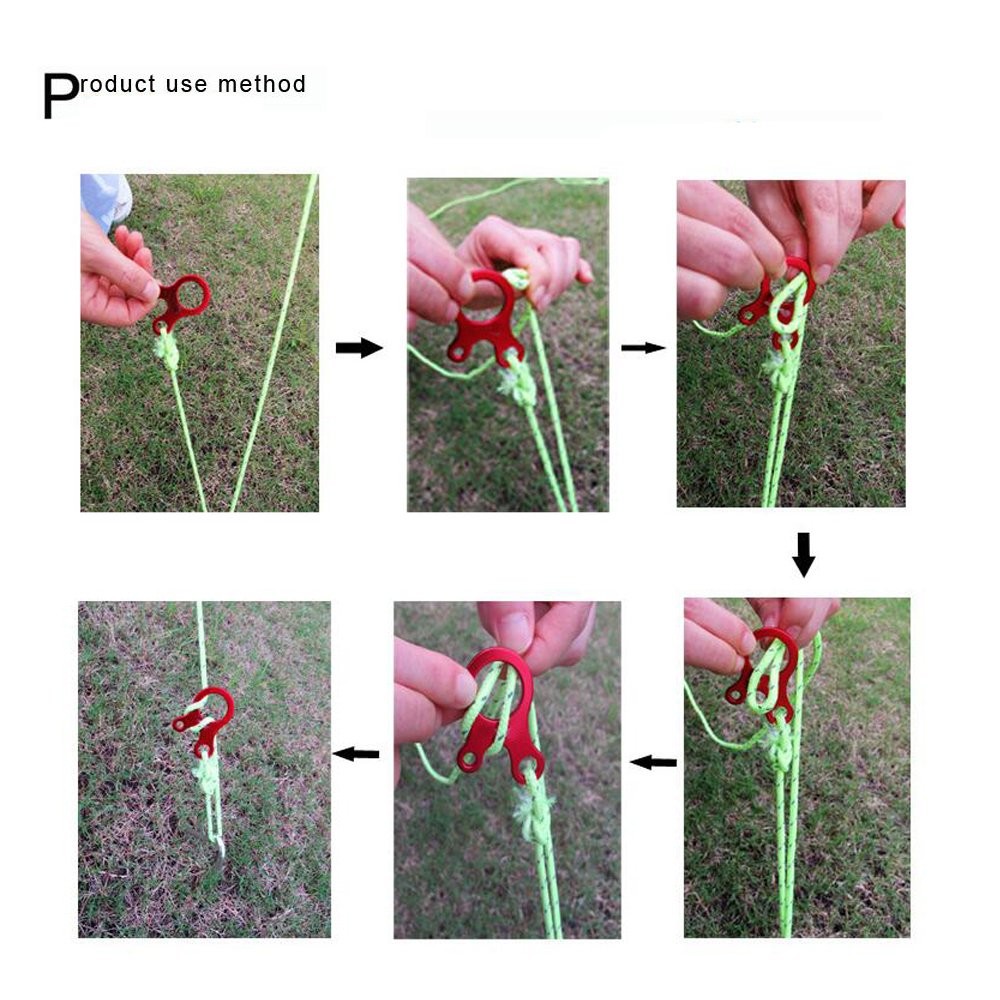 Pack of 10 Aluminum Guyline Wind Rope Buckle Cord Adjuster for Tent Red