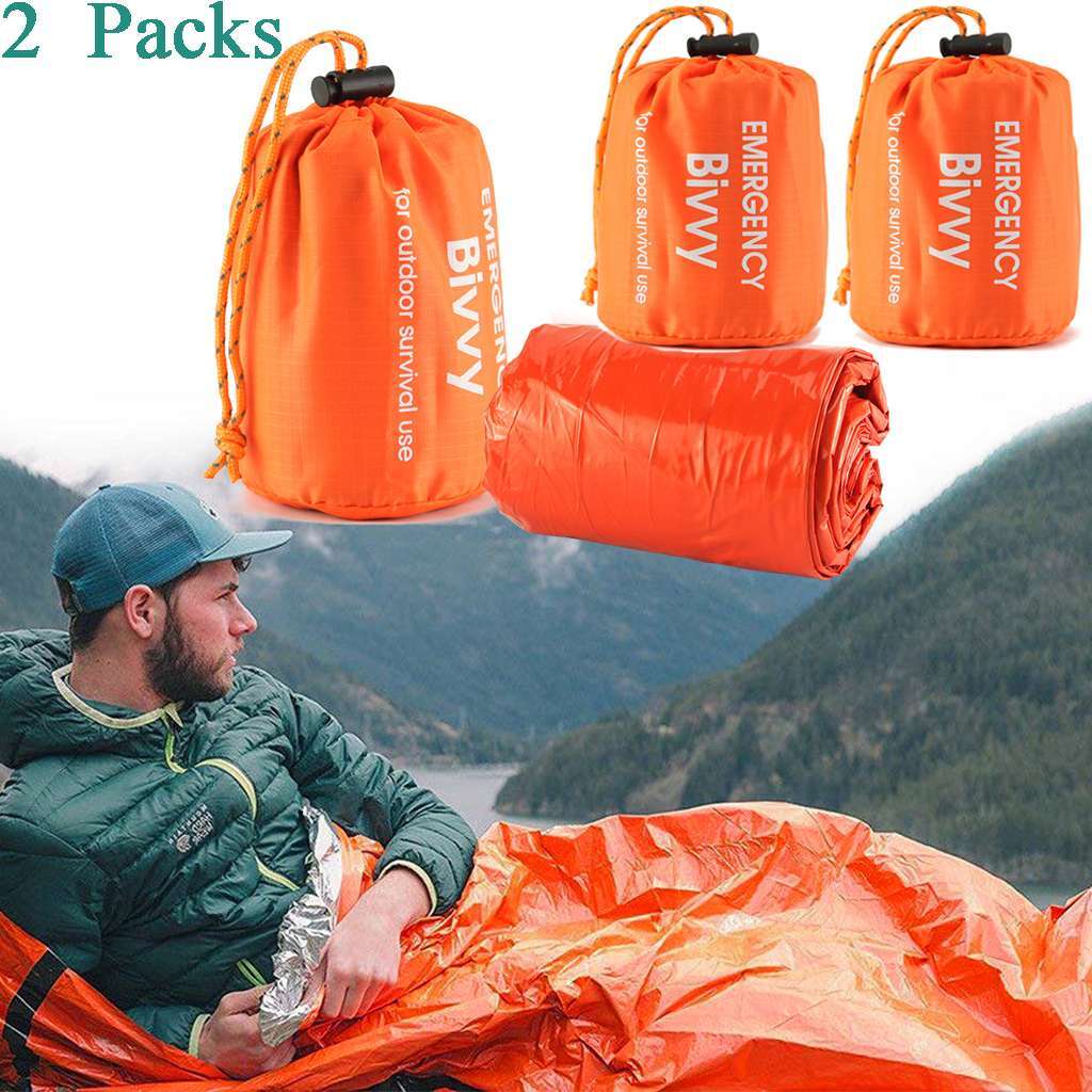 2Packs Emergency Sleeping Bag Thermal Waterproof Outdoor Survival Camping Hiking