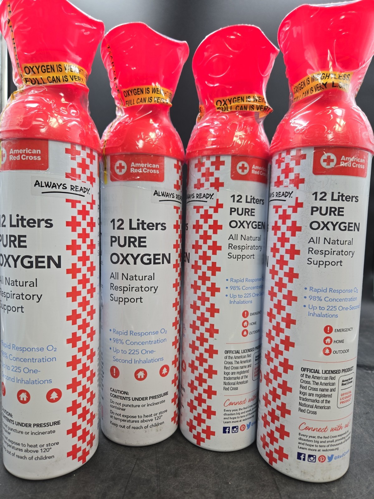 4PK Pure Oxygen Canisters All Natural Respirator Support 12L Each