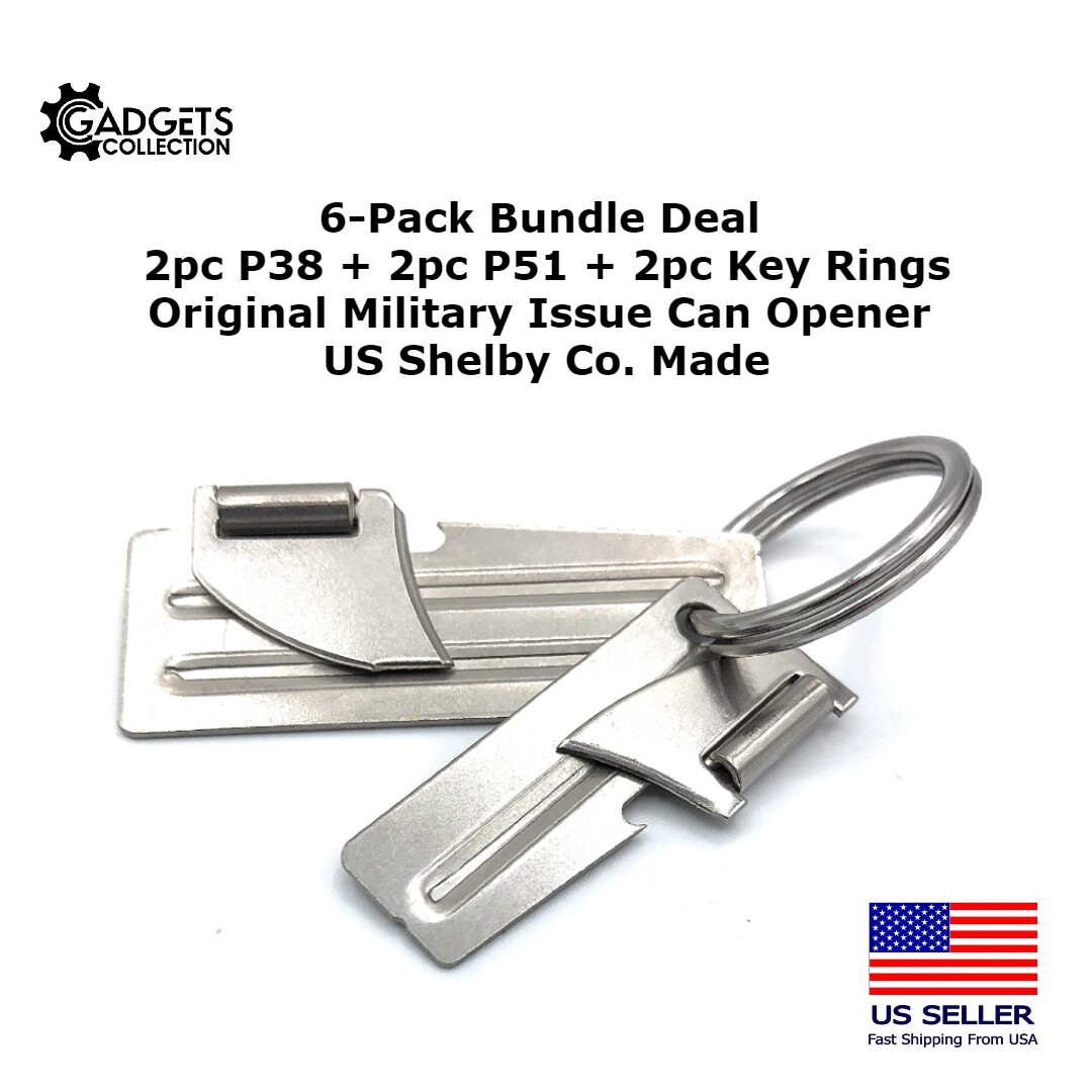 6pc Bundle P38 & P51 & Steel Key Ring Genuine Can Opener Survival US Shelby Co