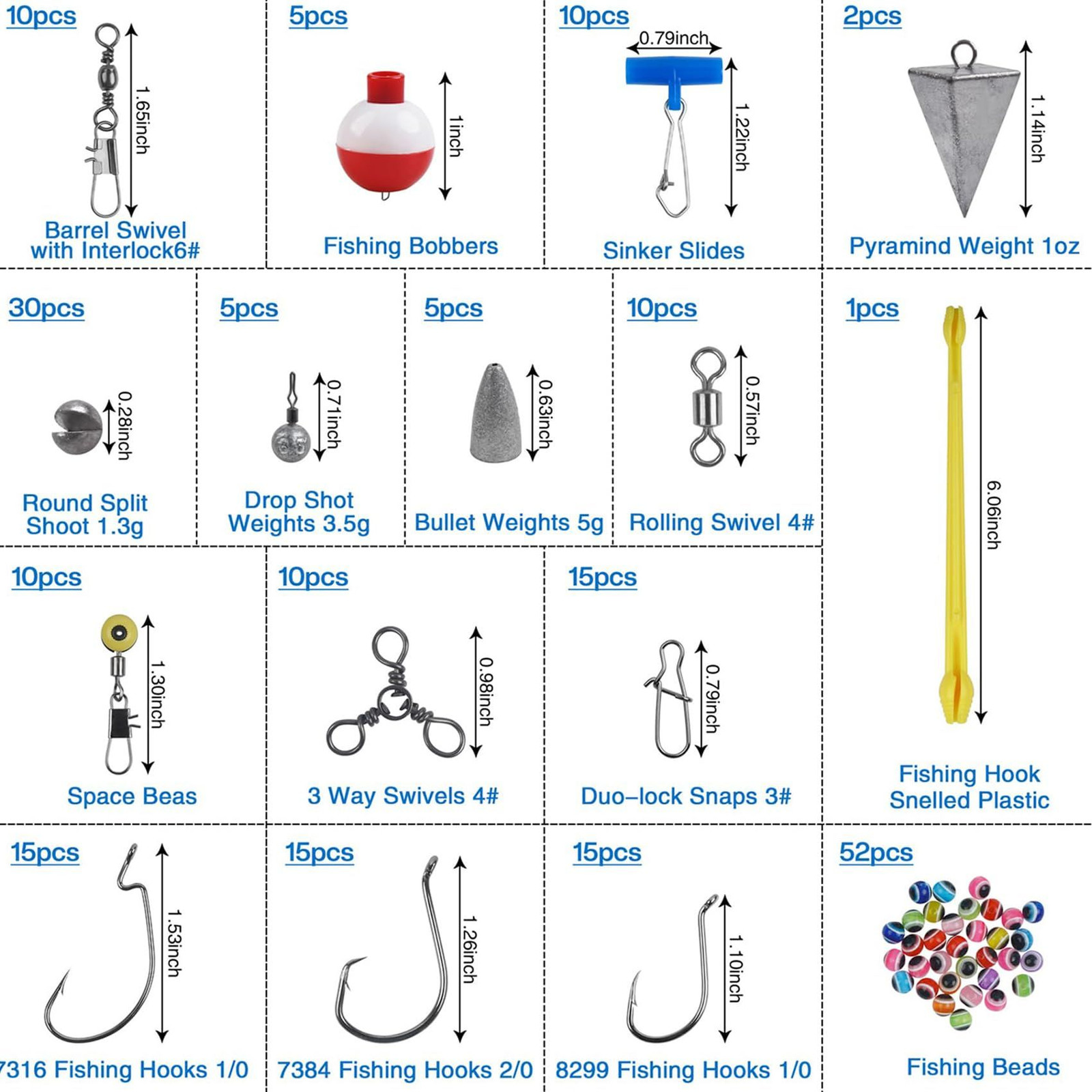 210pcs Fishing Accessories Kit, Tackle Box with Silver