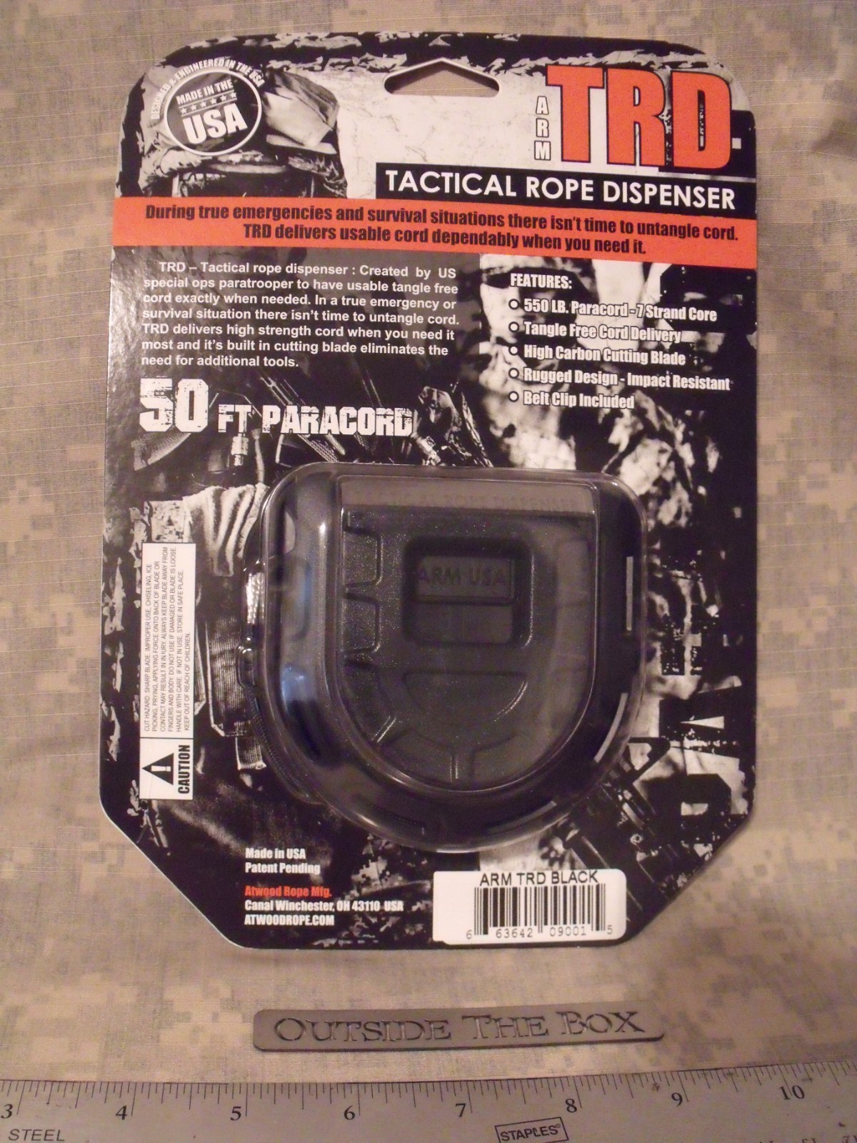 Emergency/Survival: Tactical Rope Dispenser, Atwood Rope Mfg, 50 ft, BLACK