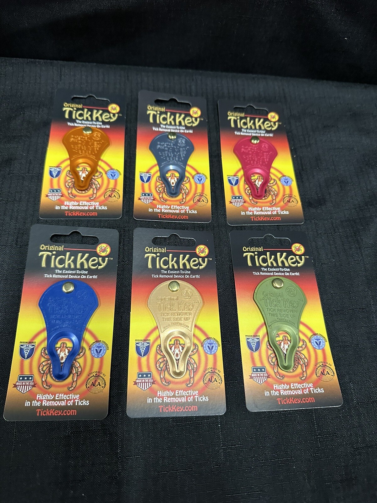 (6) Original TICK KEY Tick Removal Device For Kids Adults Pets USA Made Aluminum