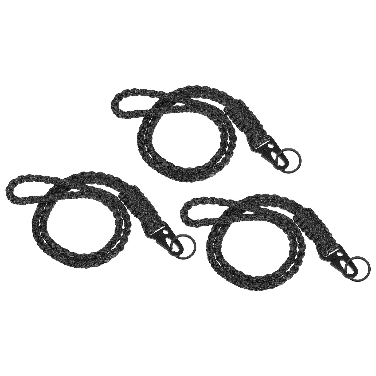 3Pcs 22″ Paracord Neck Lanyard Keychain Braided Strong Lanyard with Black