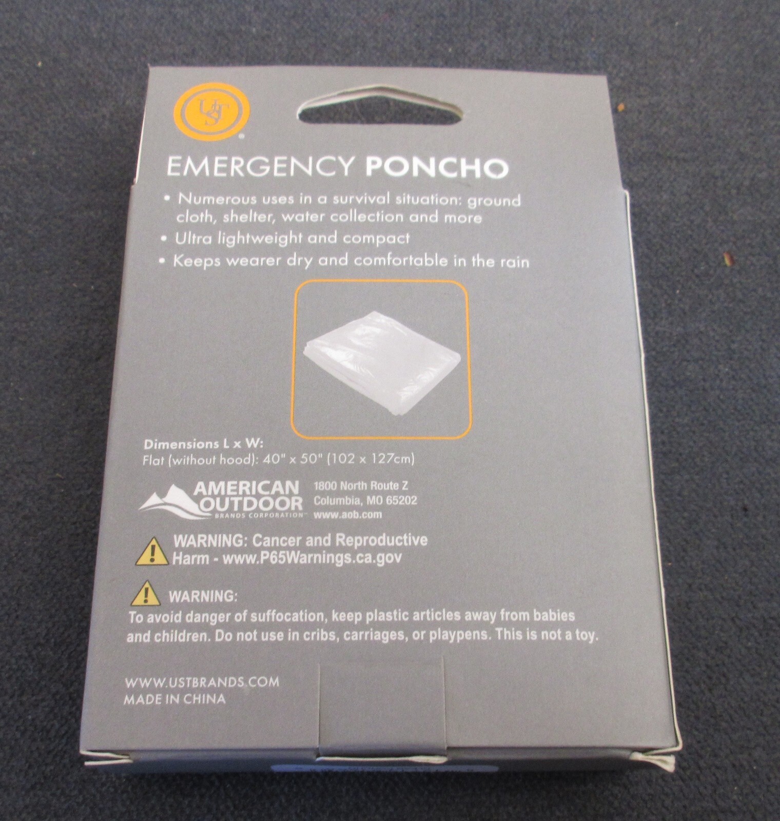 UST American Outdoor Emergency Survival Poncho Ultra Lightweight 50″x40″