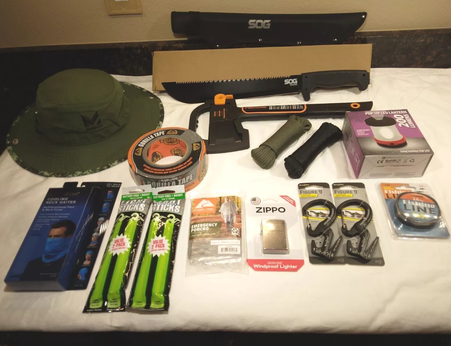 Camping & Wilderness Survival Kit | 14-Piece Outdoor Hiking Gear Set SOG Machete