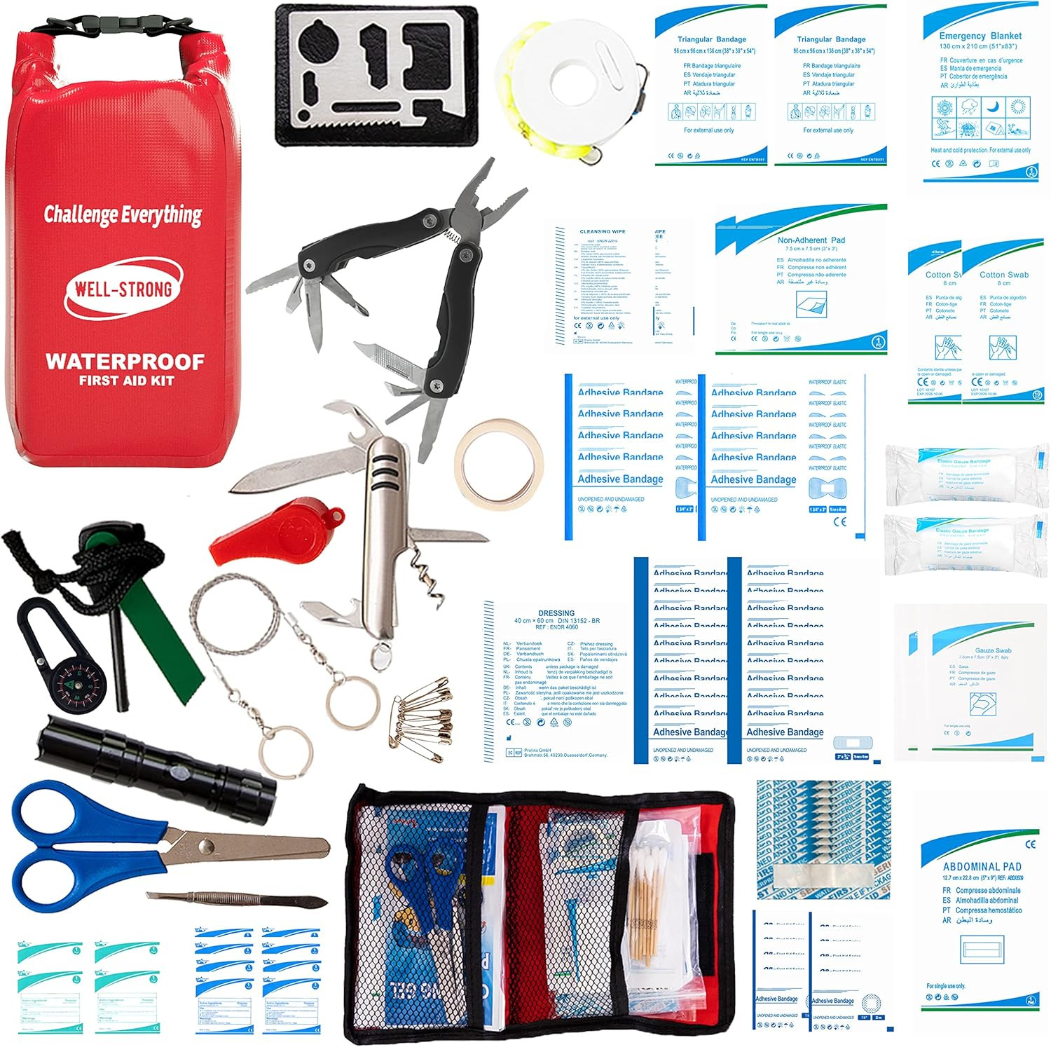 Boat First Aid Kit with Survival Tools, 123Pcs Waterproof Emergency Marine Kit w