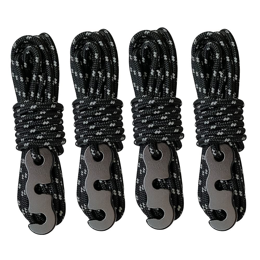 Flowden Tent Wind Ropes with Tensioners Cord Adjuster, 4pcs 13ft Black-4