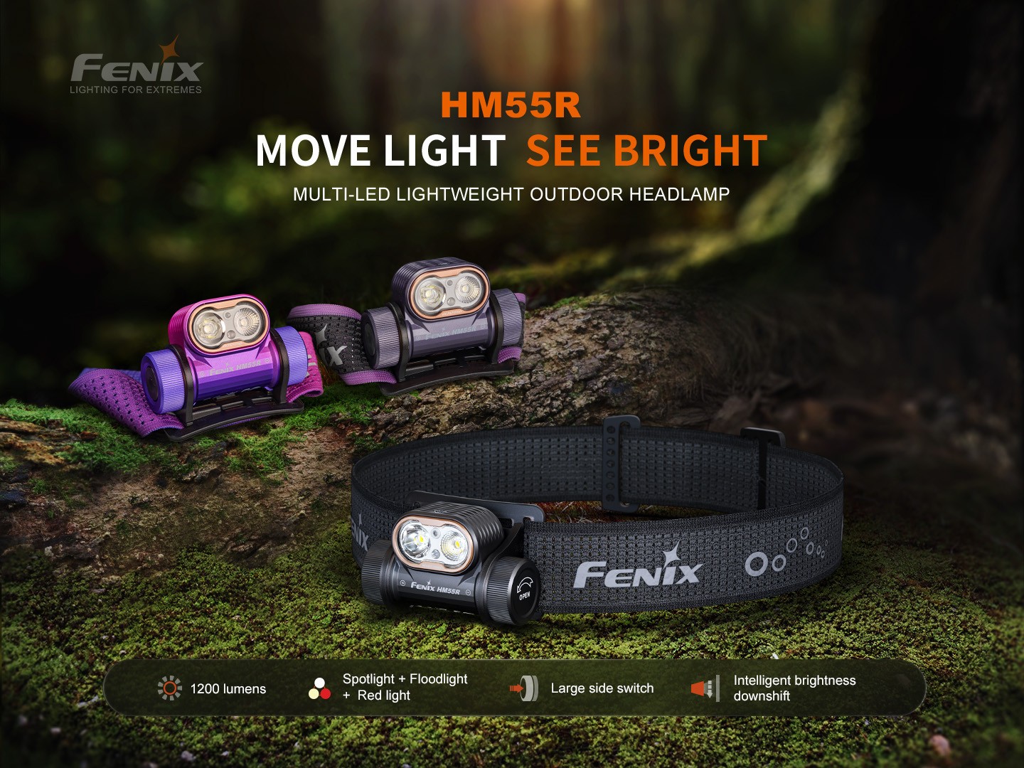 Fenix HM55R 1200 Lumen Lightweight Rechargeable Running Headlamp (Black)