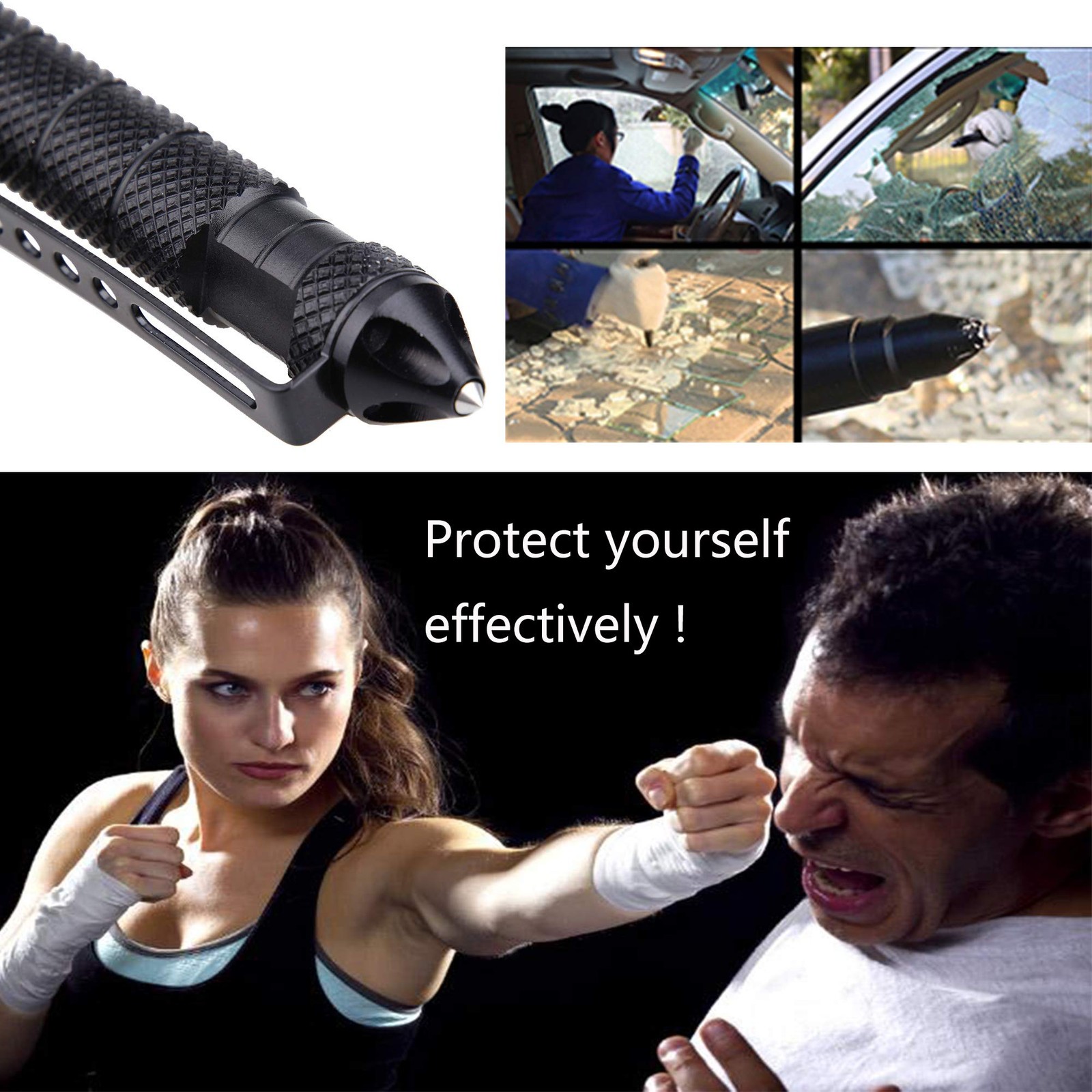 2PCS Tactical Pen Aluminum Self Defense with Glass Breaker Writing Black