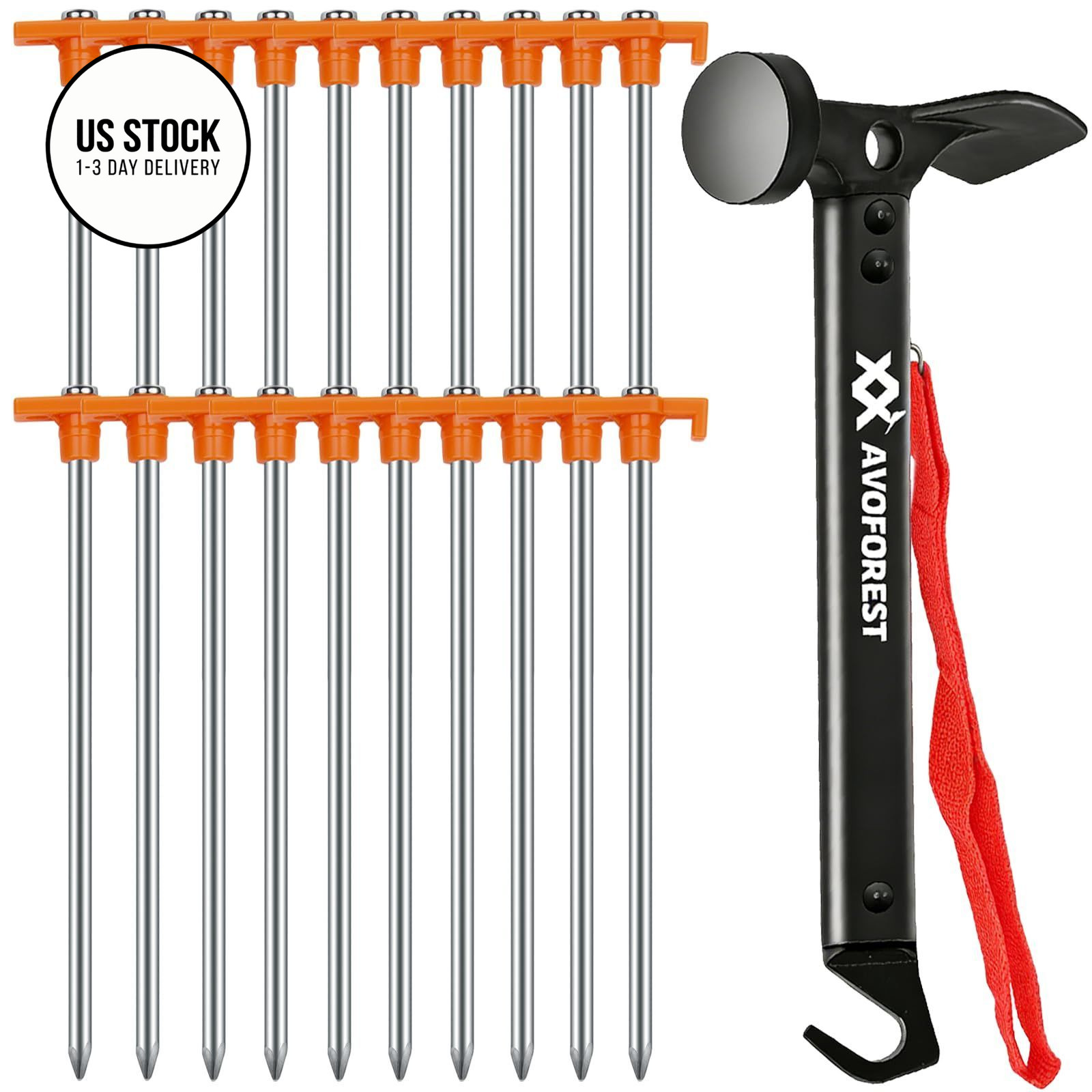 20 Pcs Tent Stakes with Camping Hammers,Avoforest 7.1 Inch Non-Rust black