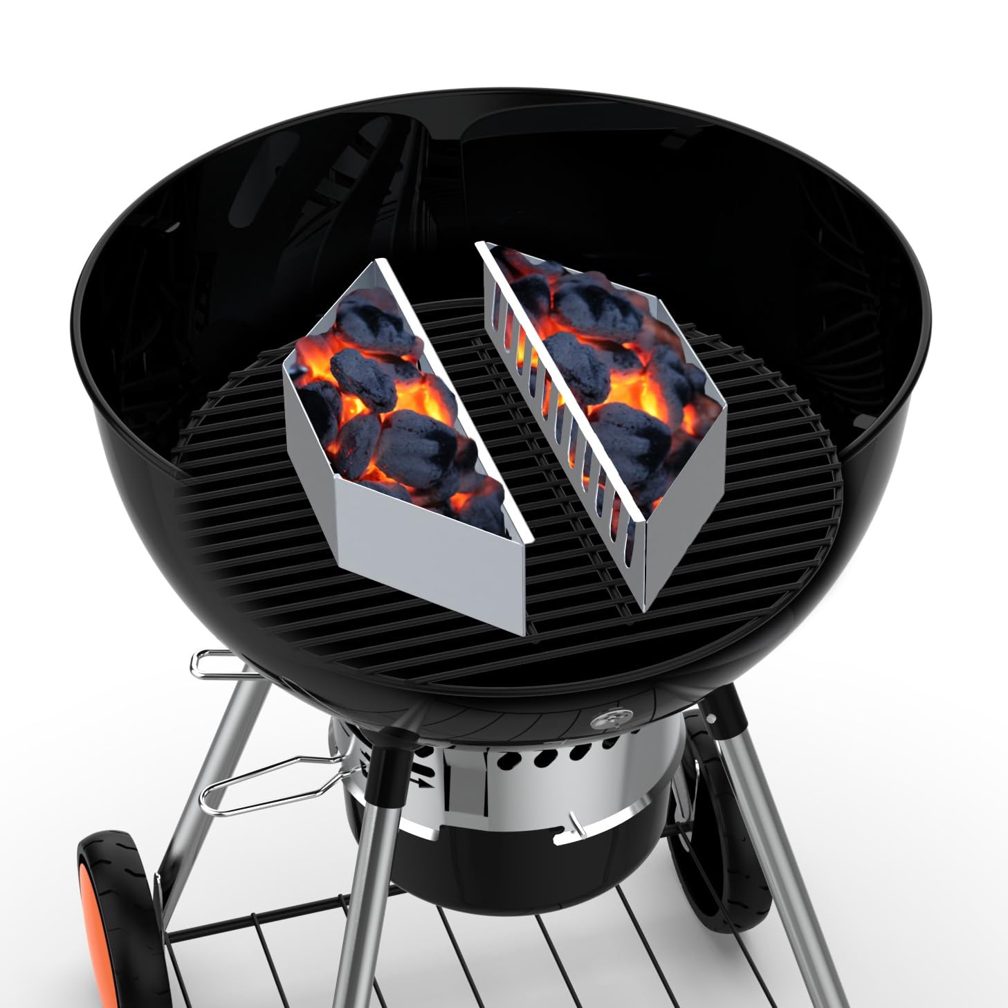 BBQCuker Charcoal Basket,Set of 2 Tray for 14.2x4x3 inches, silver