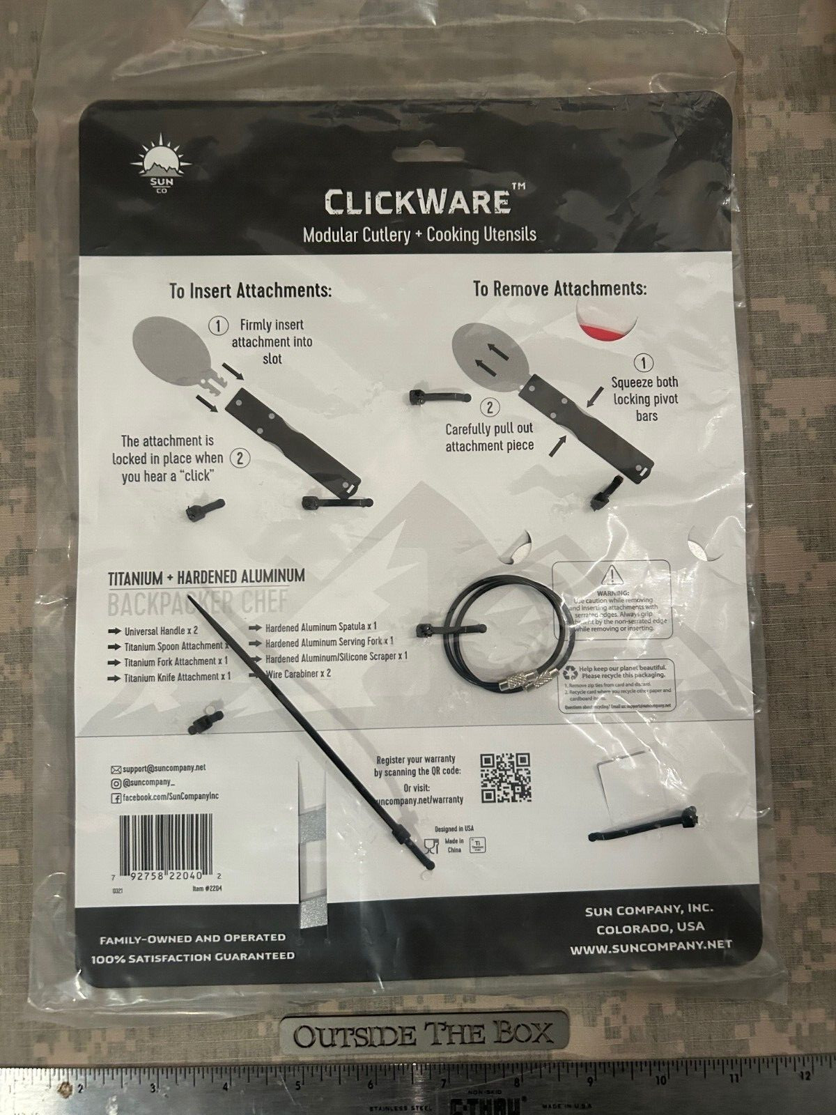 Sun Company: ClickWare “Backpacker Chef” 8+ pc Cookware set, Titanium/Aluminum