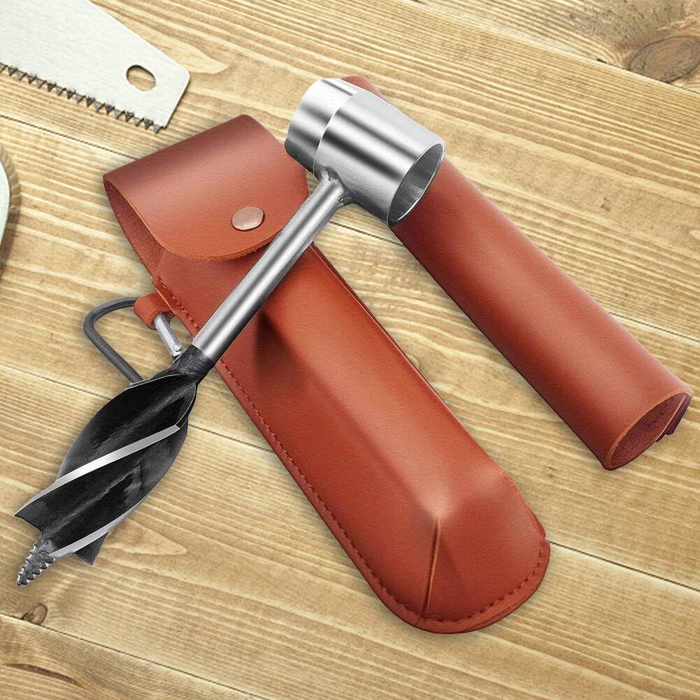 Outdoor Survival Gear Hand Auger Wrenches with Leather Case Drill Wood Pegs