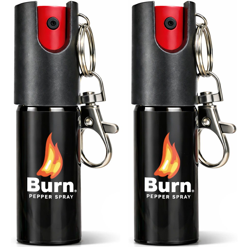 2 Pack Burn Pepper Spray Keychain – 16ft Range OC with UV Dye & Safety Lock
