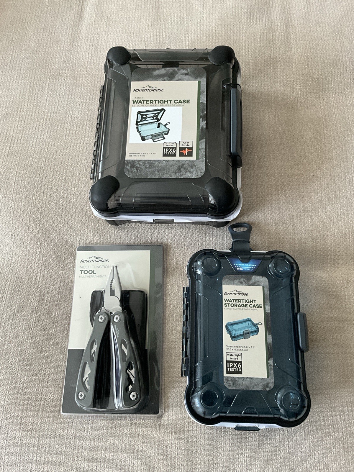 Adventuridge Multi-Tool + Large & Medium Watertight Case Camping, Survival Gear