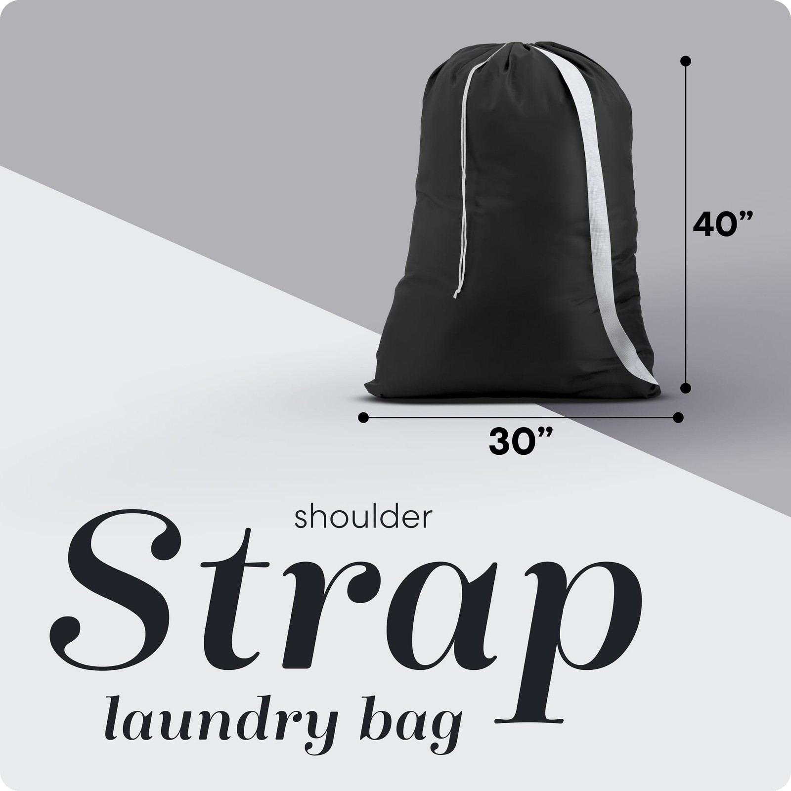 Handy Laundry Bag Shoulder Strap Extra Large – Drawstring 1-Pack, Black