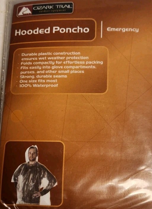 Ozark Trail Hooded Emergency Poncho Durable Plastic 100% Waterproof #WM836 NEW
