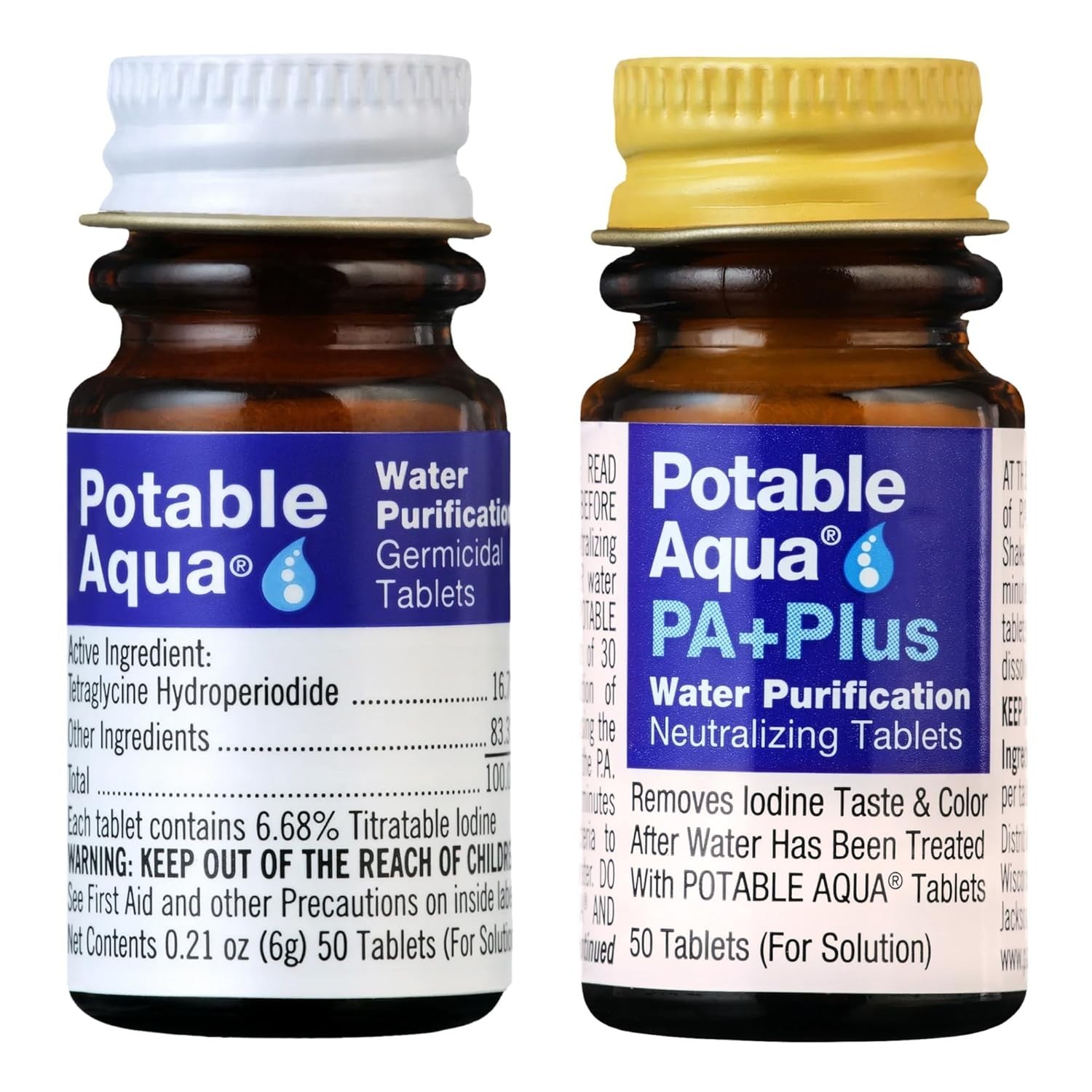 Water Purification Tablets With PA Plus – Two 50 count Bottles