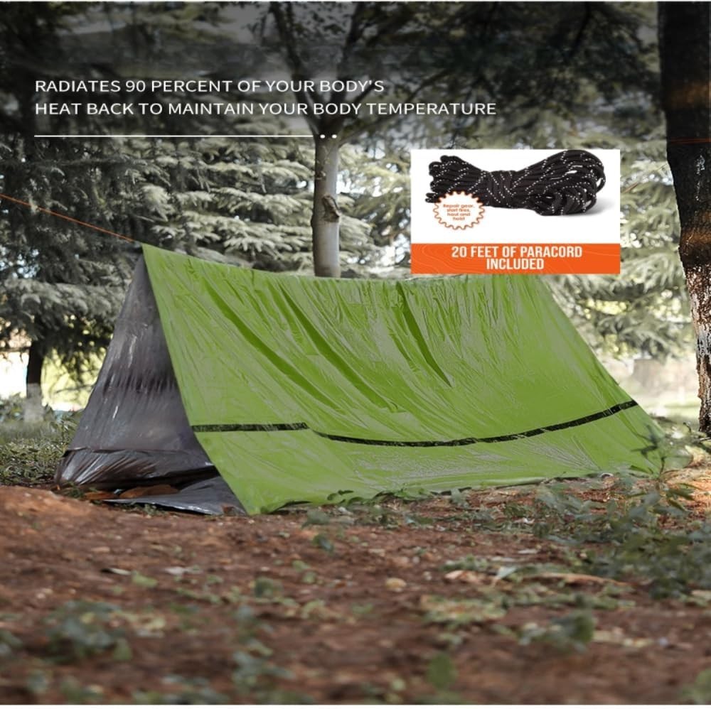 Emergency Survival Tent. 2-Person Tube Shelter Waterproof & Windproof Reusabl…