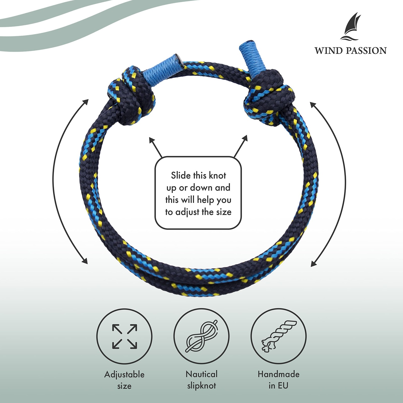 Wind Passion – Rope & Adjustable Bracelet for Men & Women One Size, Blue Navy