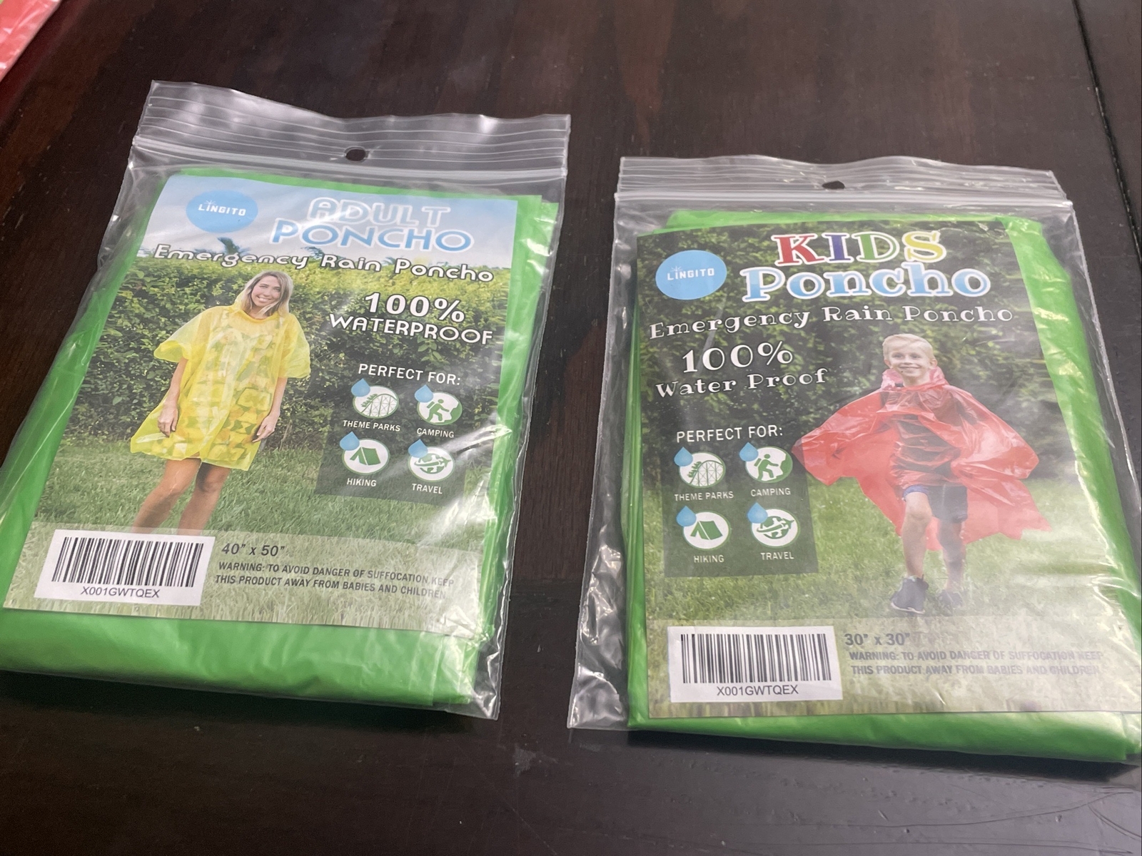 Hooded Packable Emergency Rain Poncho Adult & Child Sizes Waterproof Camp/Sports