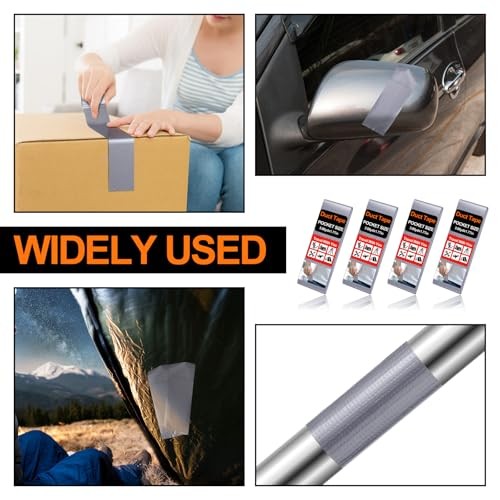 Pack 1.77 in x 10 ft Travel Duct Tape Mini Pocket Size Flat Roll Silver 4