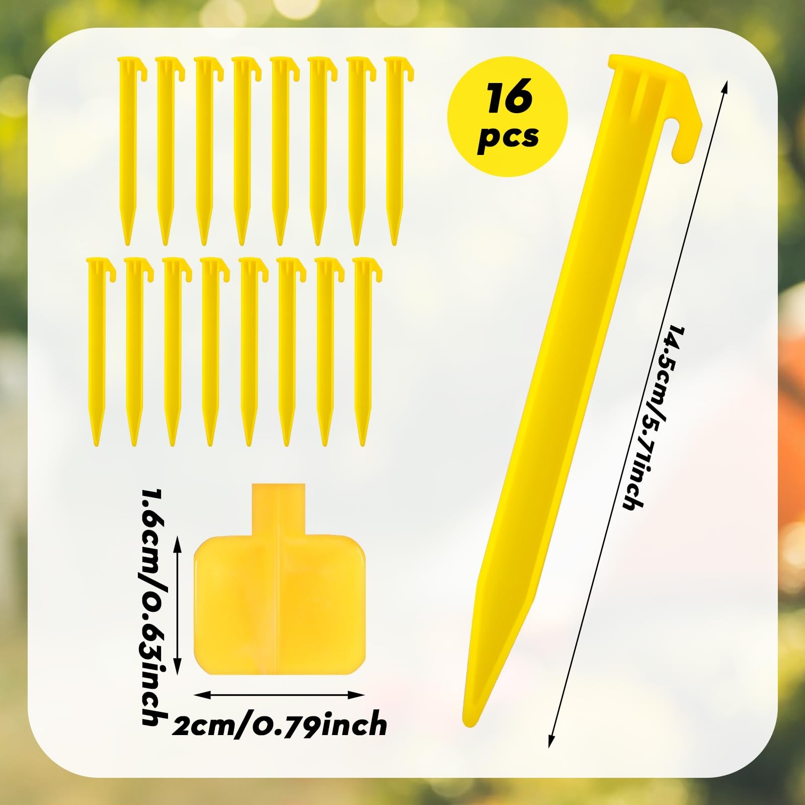 16 PCS Plastic Tent Stakes,5.7 Inch Pegs Serrated Edges Heavy Duty Yellow