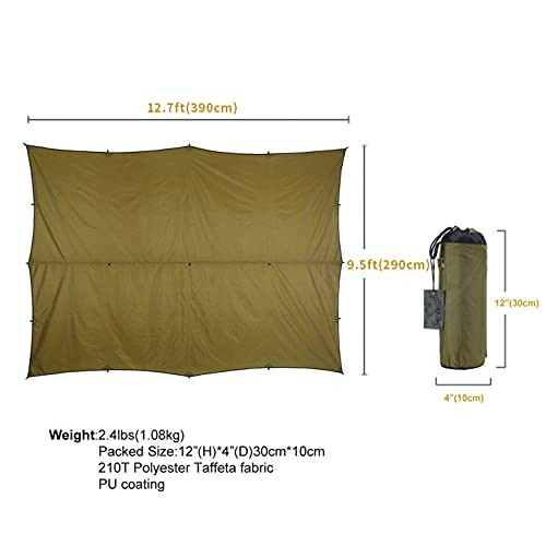 OneTigris Bulwark Camping Tarp, 100% Waterproof 12.8ft x 9.5ft, Coyote Brown