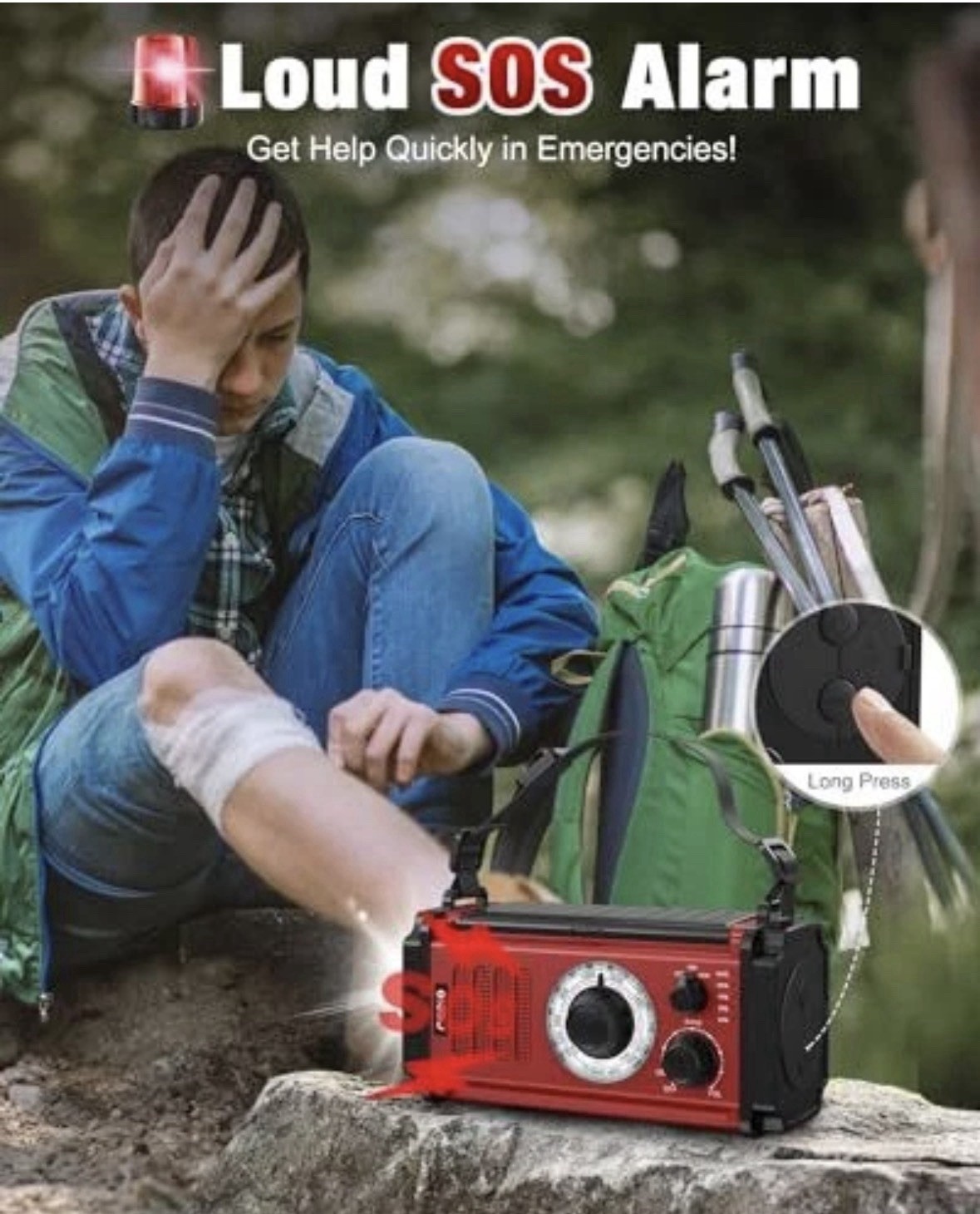 Emergency Radio, Hand Crank Radio, Solar Radio, AM FM NOAA Weather Radio, 4 Red
