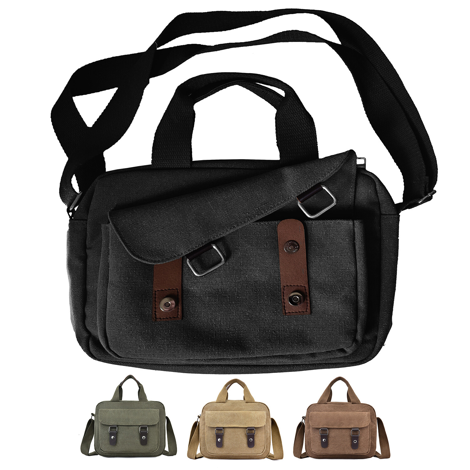 Vintage Shoulder Canvas Military Tech Bag with Padded Interior, 12x9in, 4 Colors