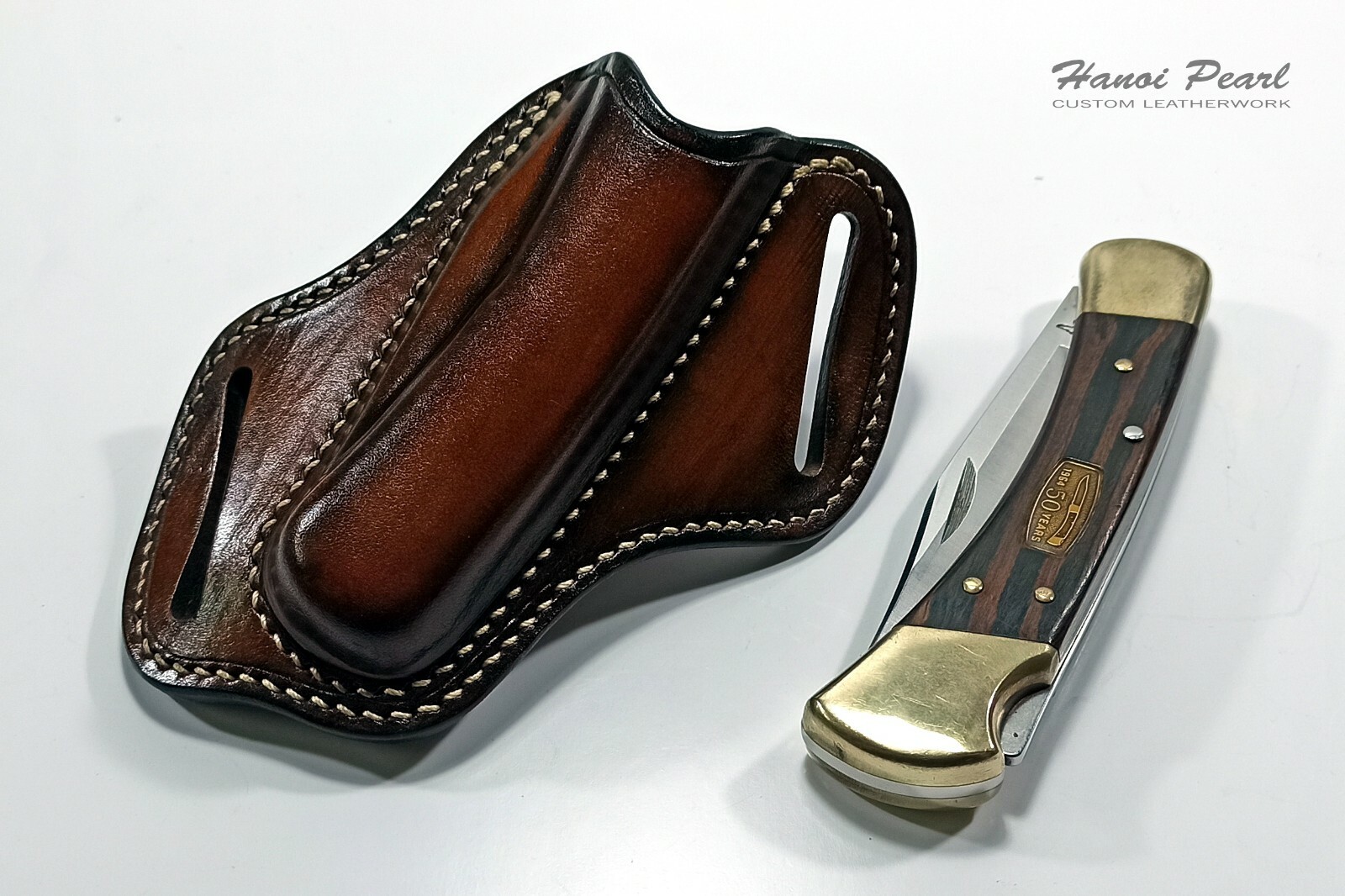 Custom 45 Degree Canted Leather Sheath for Buck 110 Folding Hunter