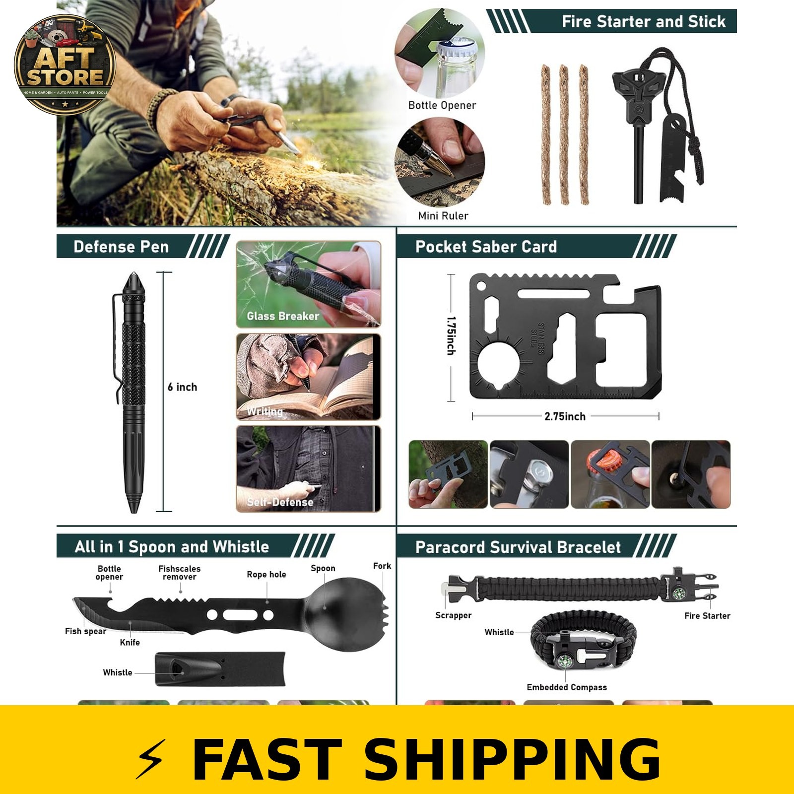 RIKOJUXI 262Pcs Survival Kit with First Aid Kit and Crossbody Bag