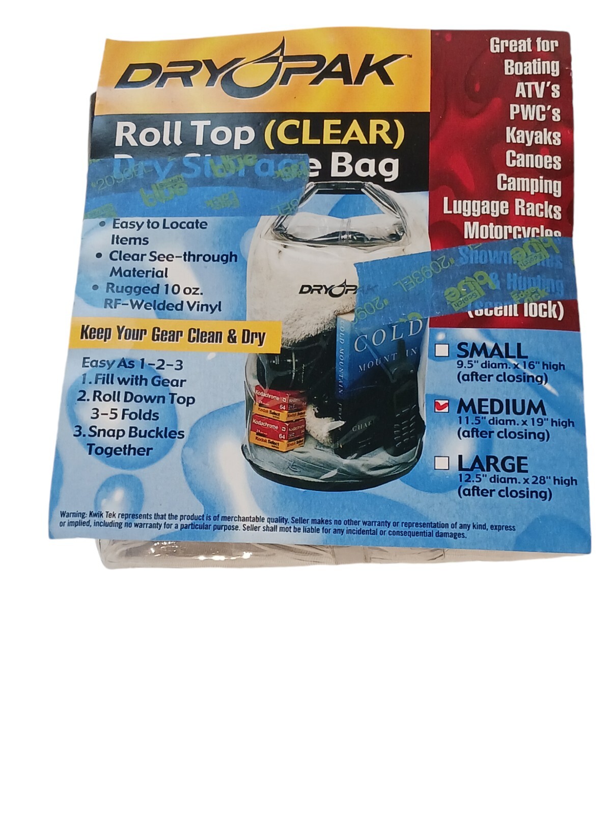 DRY PAK Waterproof Multi-Purpose Floating Case Clear 11.5×19 After Closing New