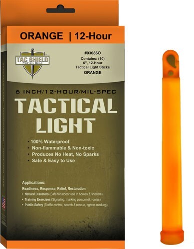 Tac Shield Tactical Light Stick 12 Hour 6″ Orange 10 Pack – 03086O