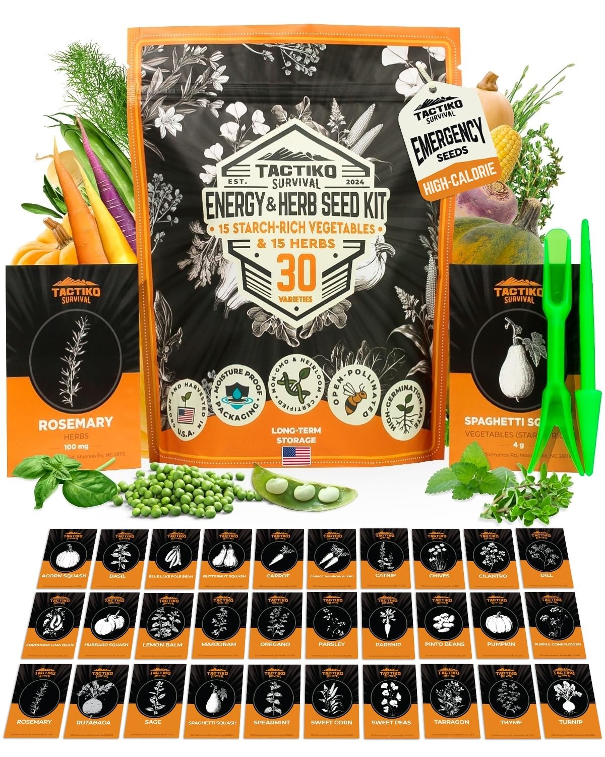 Ultimate Energy Seed Kit – 30 Calorie-Dense Veggies & Herbs – Non-GMO Heirloom S