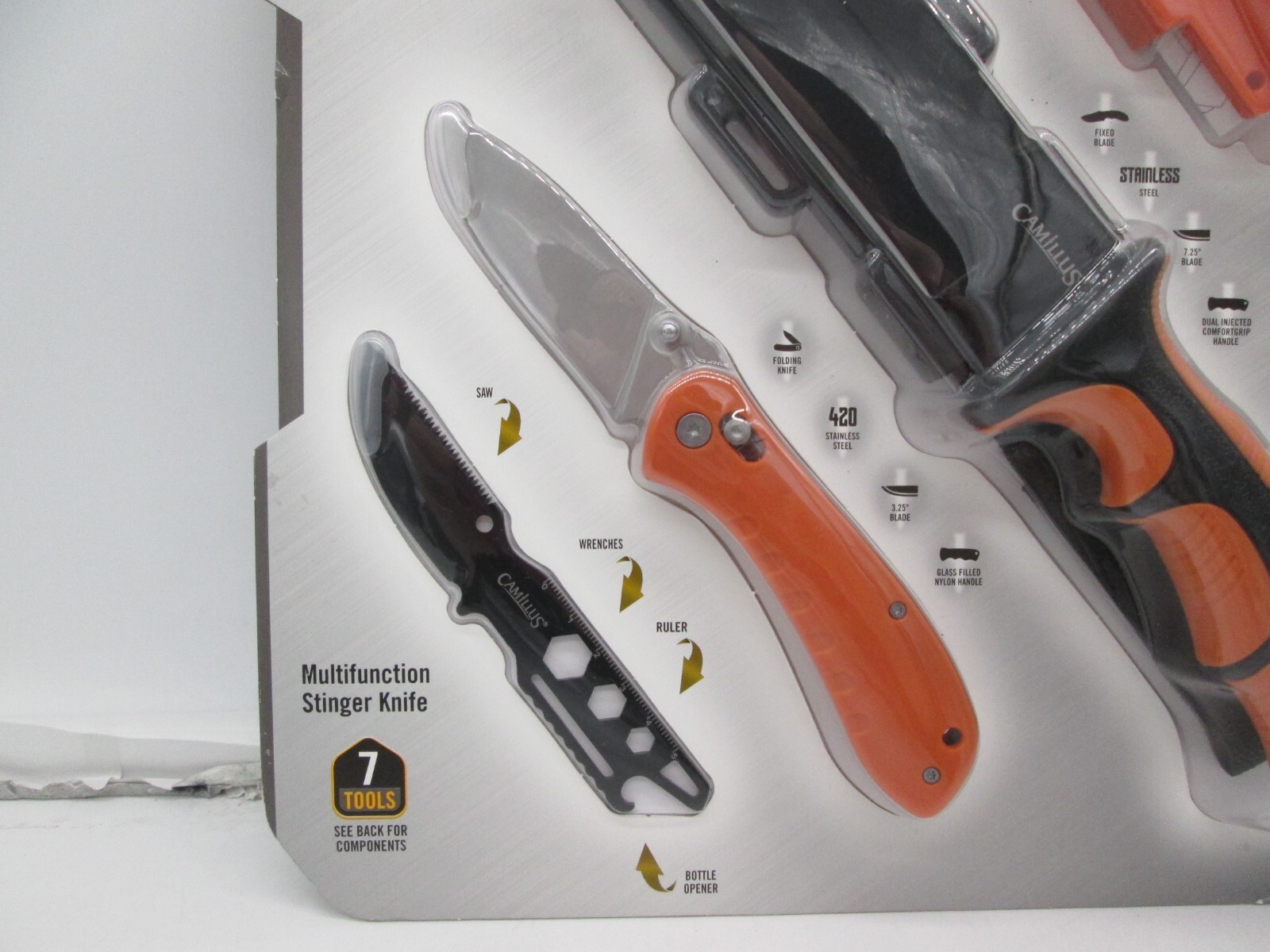 Camillus Warrior Pack 12.8 Survival Knife Stinger Knife Folding Knife Whistle A2