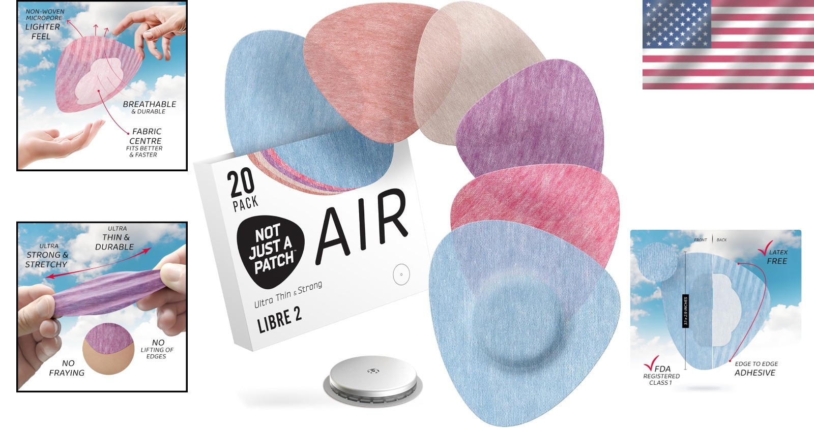 20 Pack Freestyle Libre 2 Multicolor Adhesive Patches – 14-Day Durable Cover