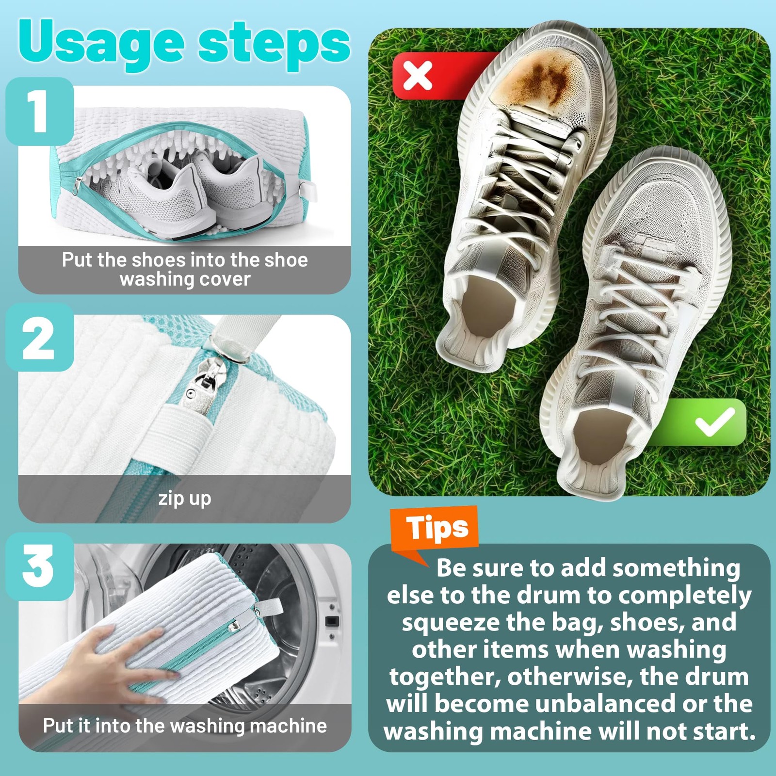 XXL Shoe Washing Machine Bag, Laundry Bag for Washer and 1 pc, White 1pc